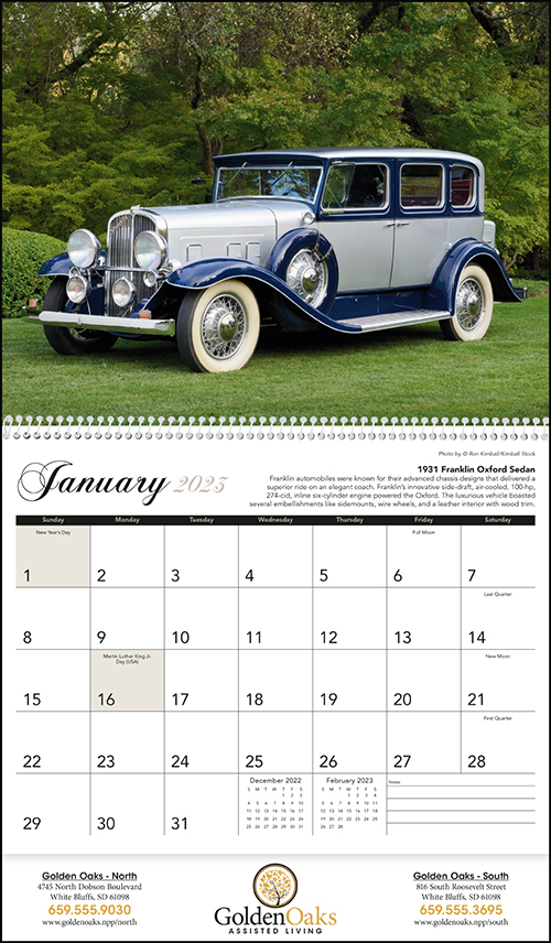 Antique Cars Spiral Bound Wall Calendar for 2023
